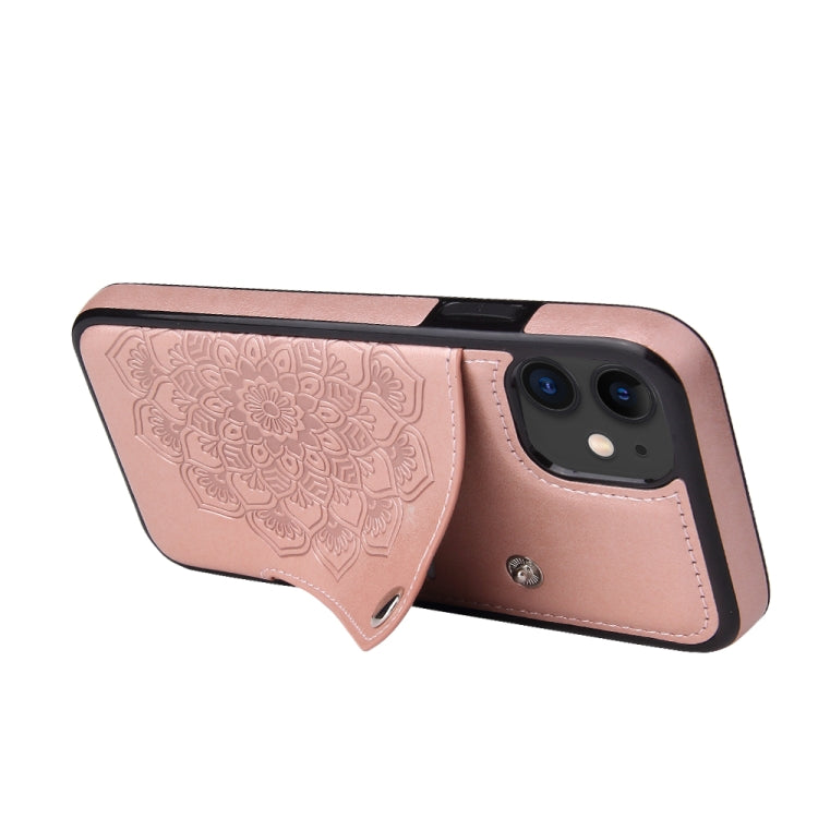 For iPhone 11 Embossed Pattern PU + TPU Protective Case with Holder & Wallet & Card Slots
