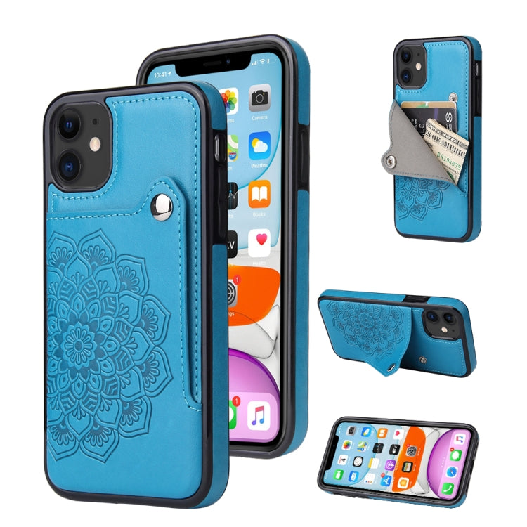 For iPhone 11 Embossed Pattern PU + TPU Protective Case with Holder & Wallet & Card Slots