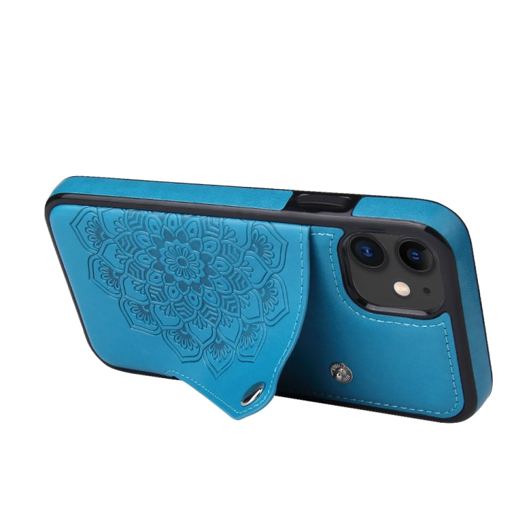 For iPhone 11 Embossed Pattern PU + TPU Protective Case with Holder & Wallet & Card Slots
