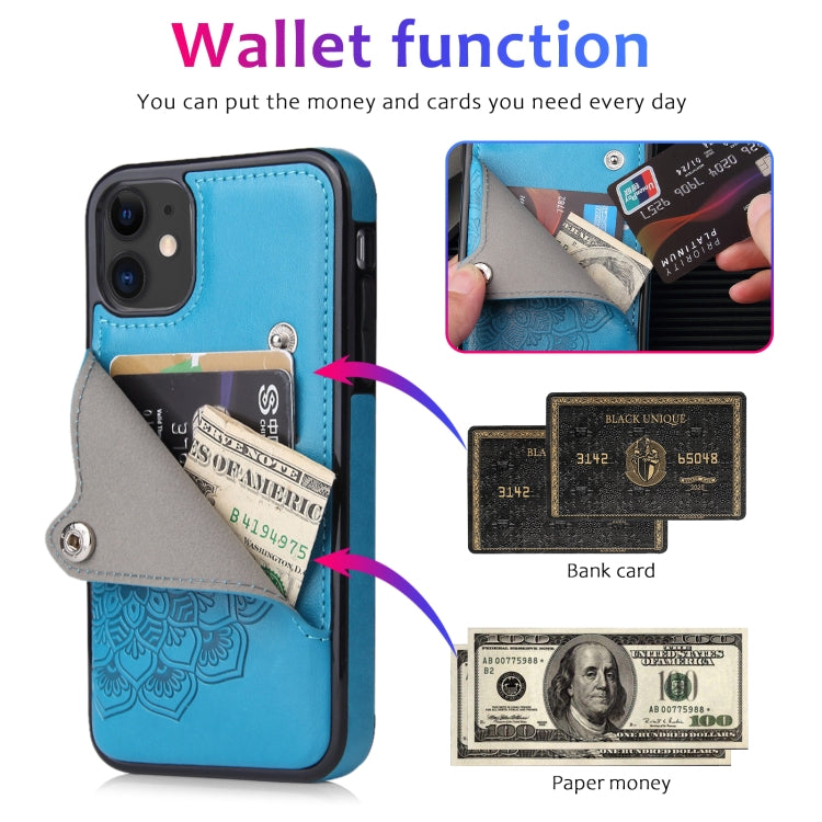 For iPhone 11 Embossed Pattern PU + TPU Protective Case with Holder & Wallet & Card Slots