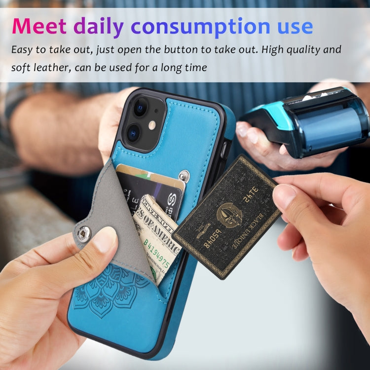 For iPhone 11 Embossed Pattern PU + TPU Protective Case with Holder & Wallet & Card Slots