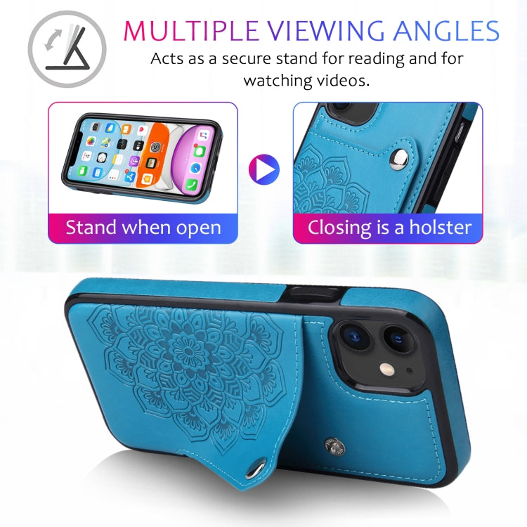 For iPhone 11 Embossed Pattern PU + TPU Protective Case with Holder & Wallet & Card Slots