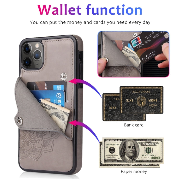 For iPhone 11 Pro Max Embossed Pattern PU + TPU Protective Case with Holder & Wallet & Card Slots