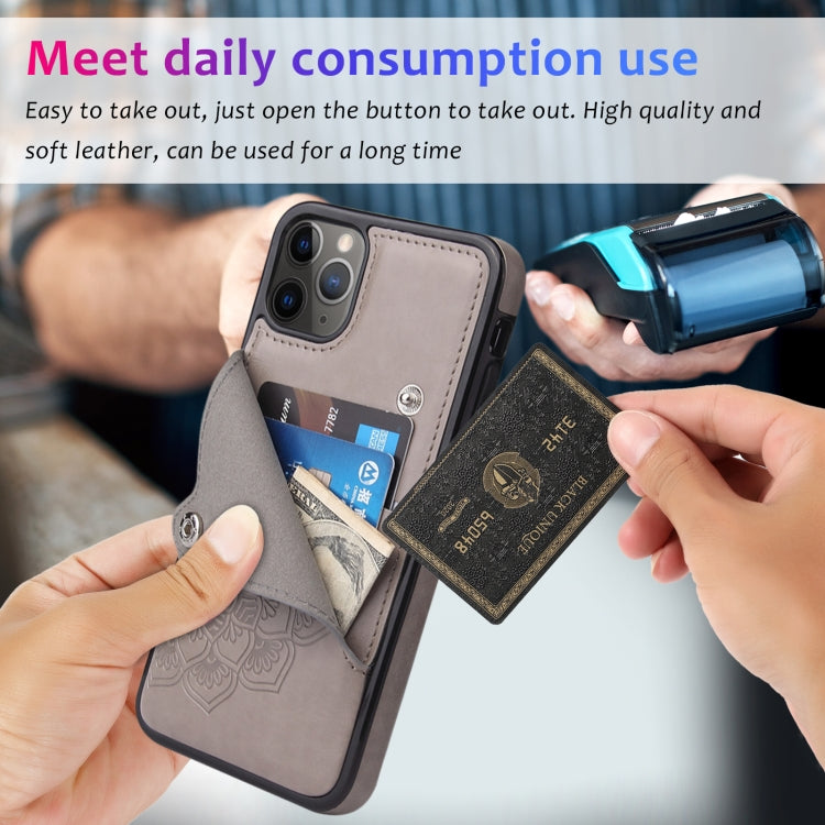 For iPhone 11 Pro Max Embossed Pattern PU + TPU Protective Case with Holder & Wallet & Card Slots