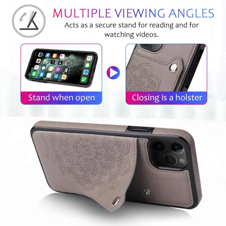 For iPhone 11 Pro Max Embossed Pattern PU + TPU Protective Case with Holder & Wallet & Card Slots