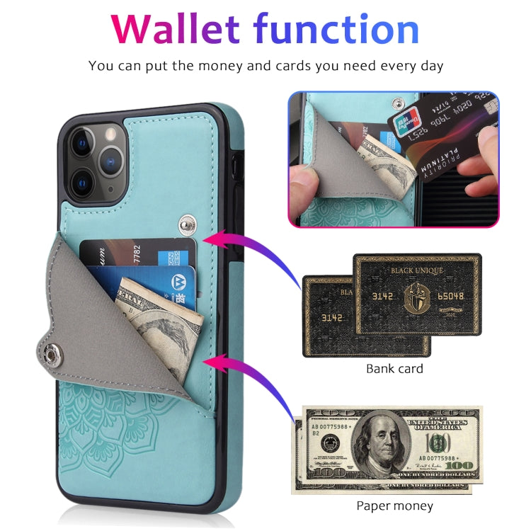 For iPhone 11 Pro Max Embossed Pattern PU + TPU Protective Case with Holder & Wallet & Card Slots