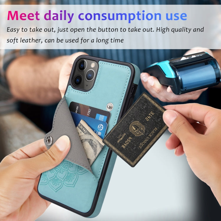 For iPhone 11 Pro Max Embossed Pattern PU + TPU Protective Case with Holder & Wallet & Card Slots