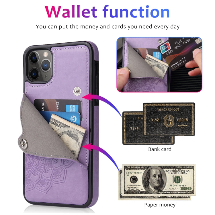For iPhone 11 Pro Max Embossed Pattern PU + TPU Protective Case with Holder & Wallet & Card Slots