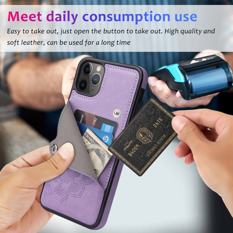 For iPhone 11 Pro Max Embossed Pattern PU + TPU Protective Case with Holder & Wallet & Card Slots