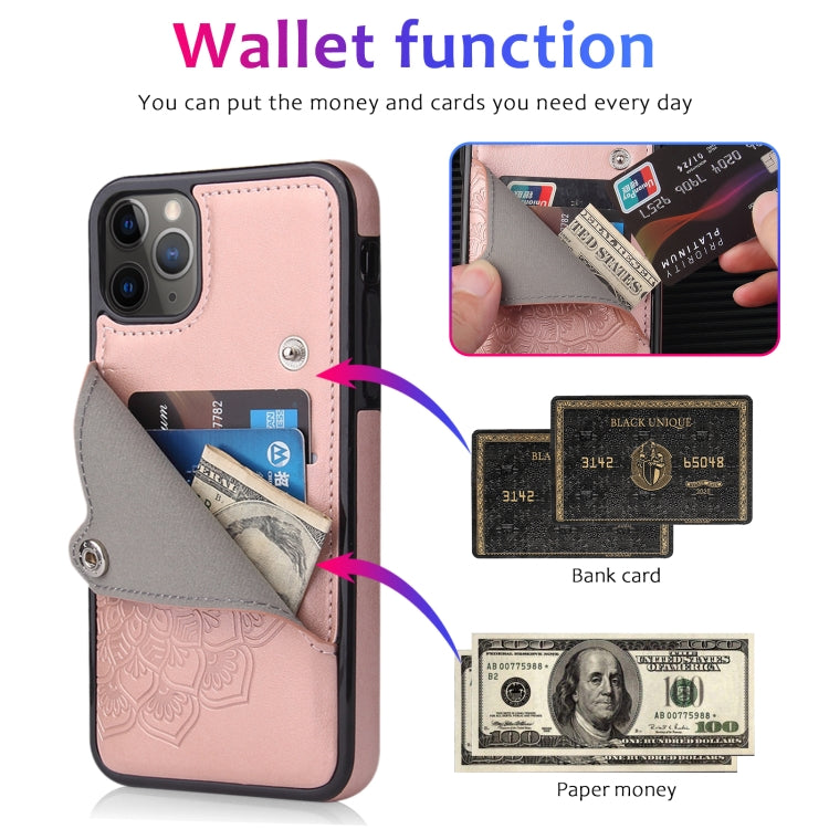 For iPhone 11 Pro Max Embossed Pattern PU + TPU Protective Case with Holder & Wallet & Card Slots