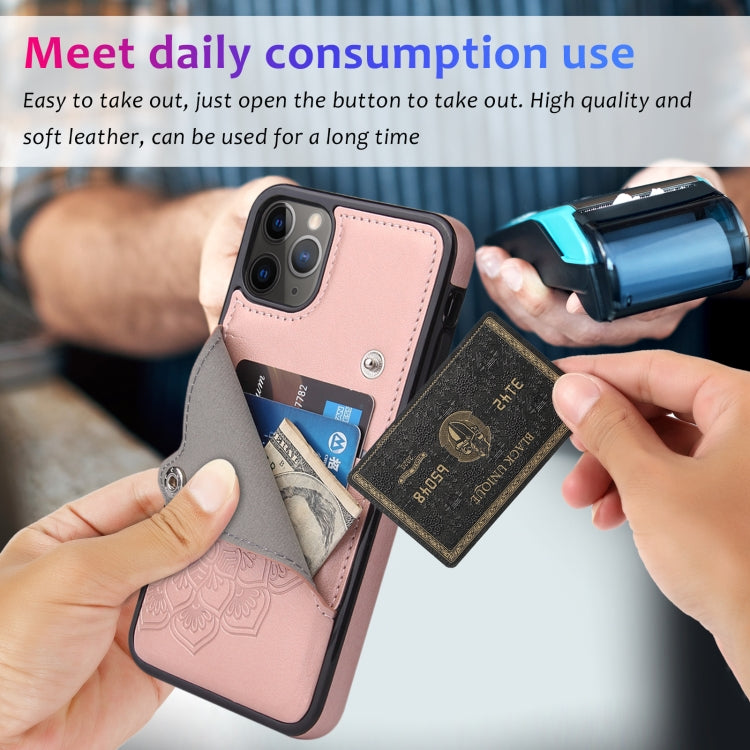 For iPhone 11 Pro Max Embossed Pattern PU + TPU Protective Case with Holder & Wallet & Card Slots