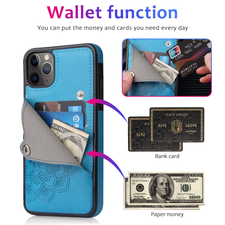 For iPhone 11 Pro Max Embossed Pattern PU + TPU Protective Case with Holder & Wallet & Card Slots
