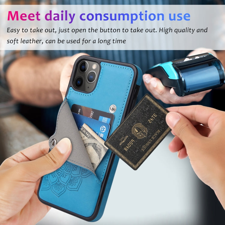 For iPhone 11 Pro Max Embossed Pattern PU + TPU Protective Case with Holder & Wallet & Card Slots