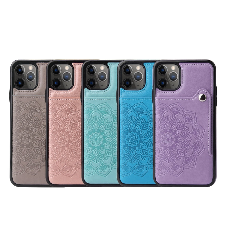 For iPhone 11 Pro Max Embossed Pattern PU + TPU Protective Case with Holder & Wallet & Card Slots