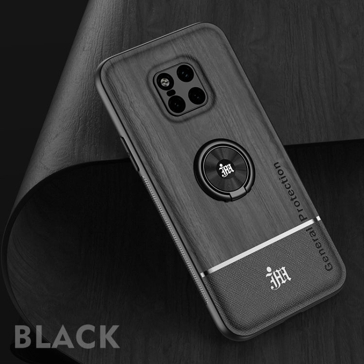 For Huawei Mate 20 Pro Wood Grain PC + TPU Shockproof Case with Ring Holder