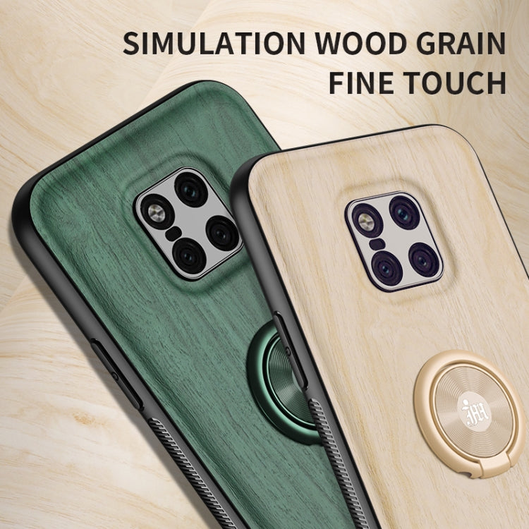 For Huawei Mate 20 Pro Wood Grain PC + TPU Shockproof Case with Ring Holder