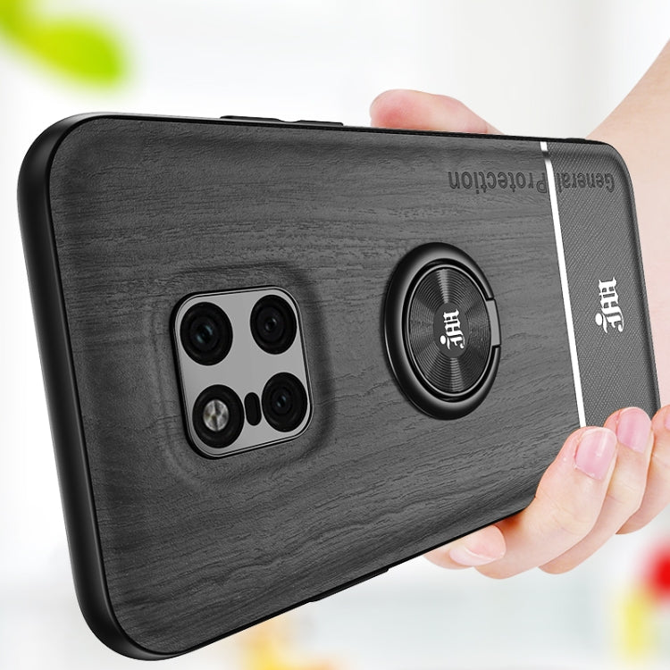 For Huawei Mate 20 Pro Wood Grain PC + TPU Shockproof Case with Ring Holder