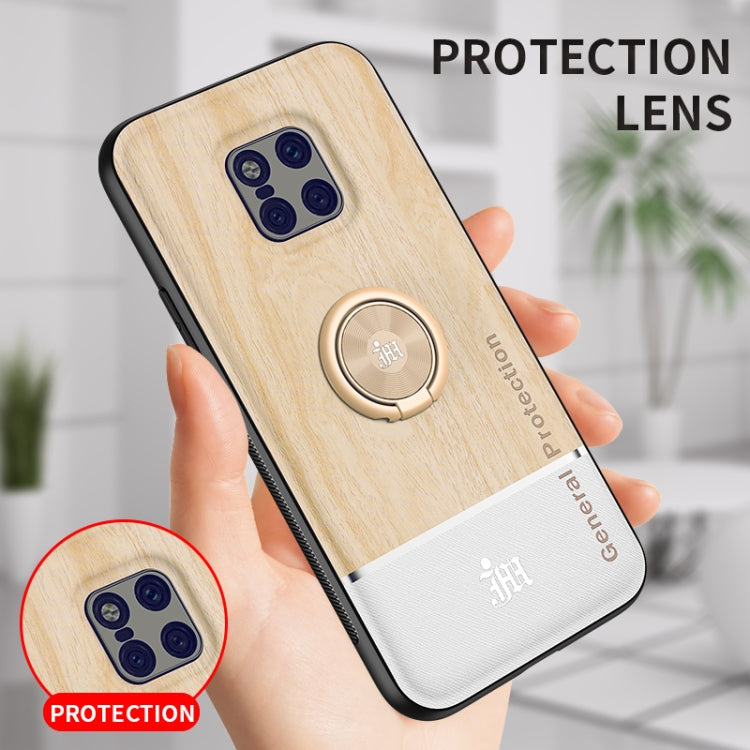 For Huawei Mate 20 Pro Wood Grain PC + TPU Shockproof Case with Ring Holder