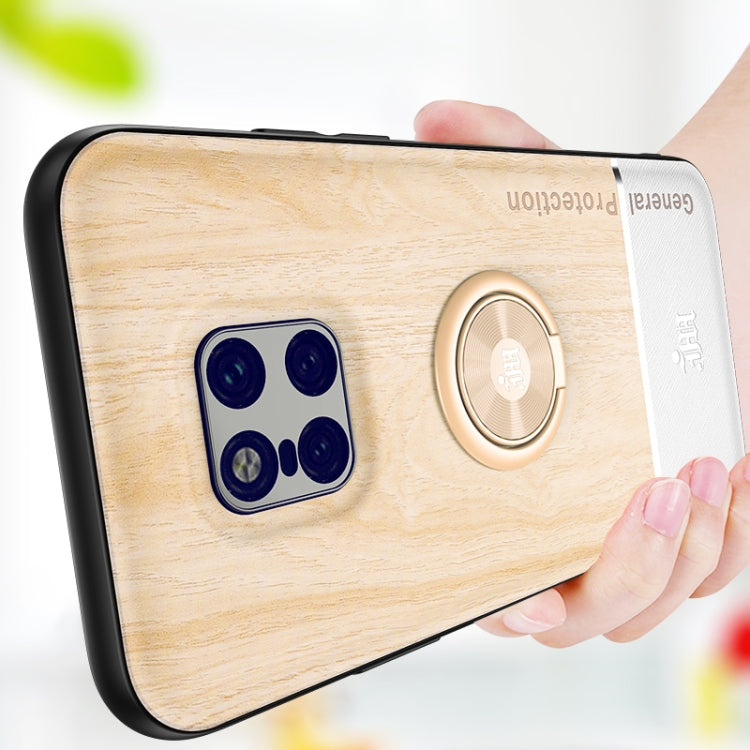 For Huawei Mate 20 Pro Wood Grain PC + TPU Shockproof Case with Ring Holder