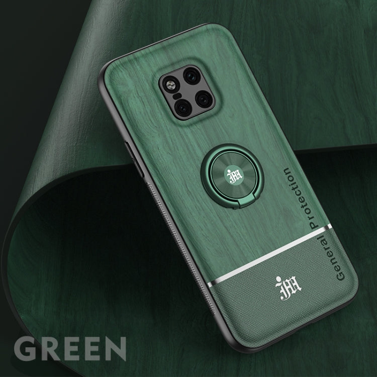 For Huawei Mate 20 Pro Wood Grain PC + TPU Shockproof Case with Ring Holder