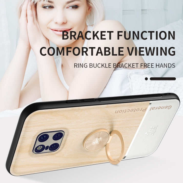 For Huawei Mate 20 Pro Wood Grain PC + TPU Shockproof Case with Ring Holder