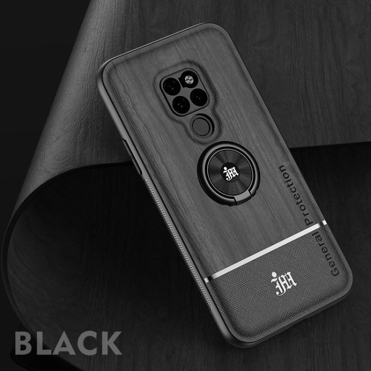 For Huawei Mate 20 Wood Grain PC + TPU Shockproof Case with Ring Holder