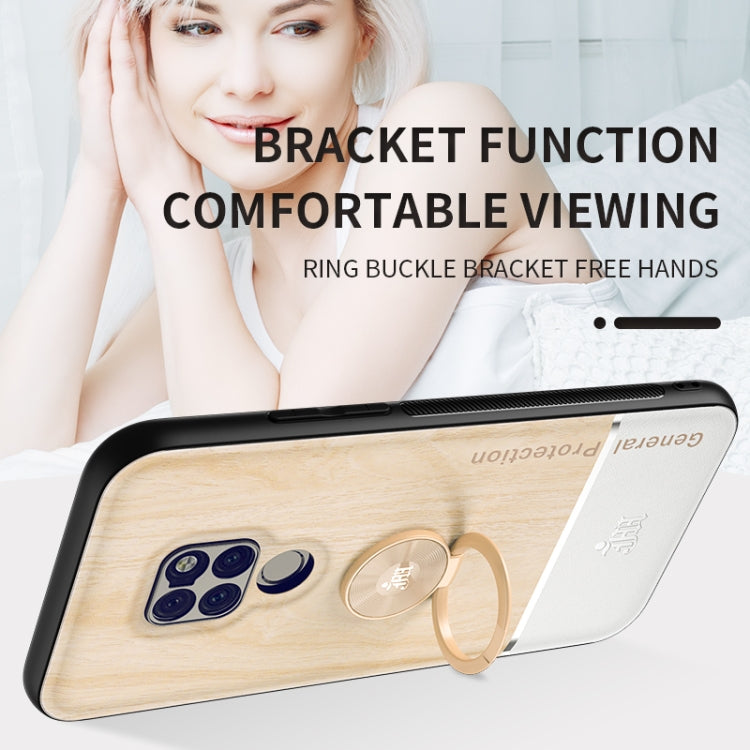 For Huawei Mate 20 Wood Grain PC + TPU Shockproof Case with Ring Holder