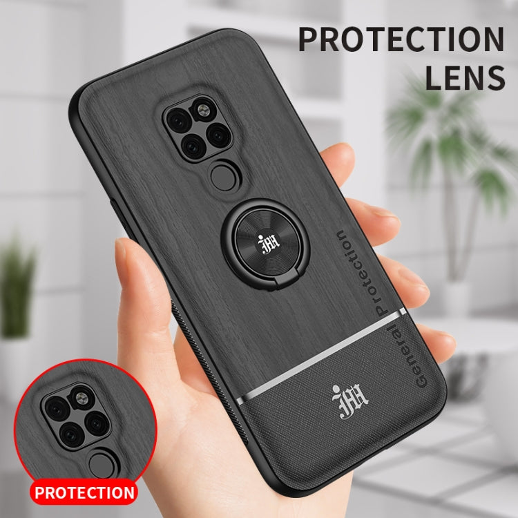 For Huawei Mate 20 Wood Grain PC + TPU Shockproof Case with Ring Holder