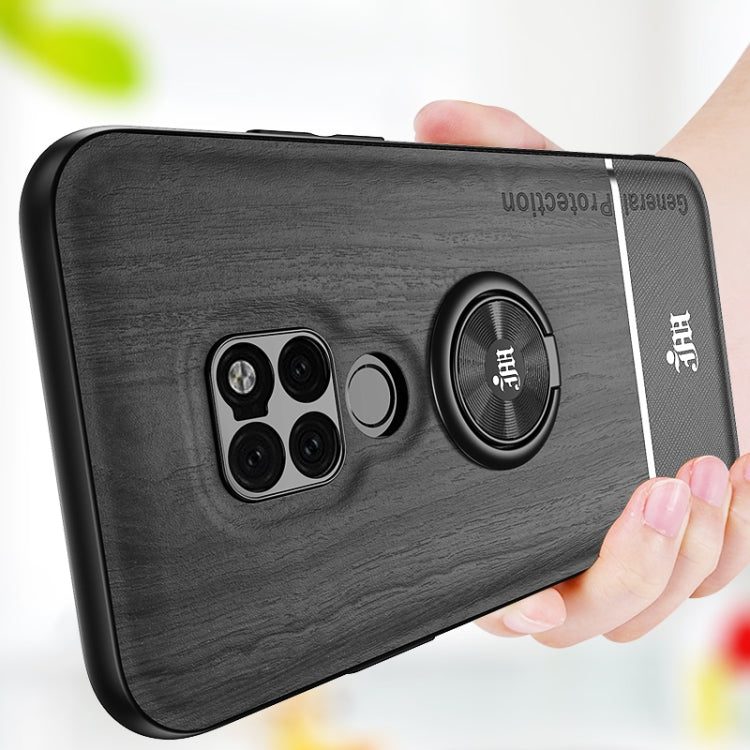 For Huawei Mate 20 Wood Grain PC + TPU Shockproof Case with Ring Holder