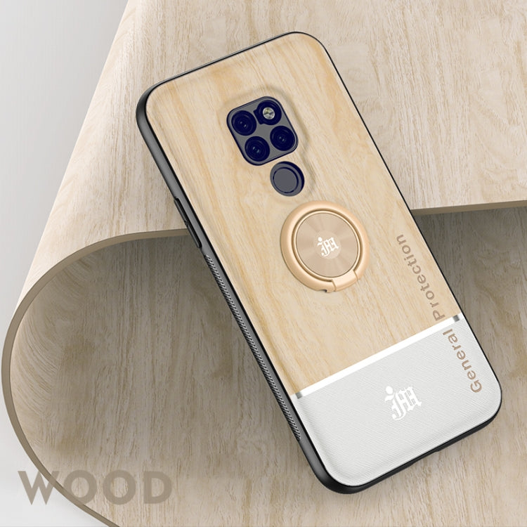 For Huawei Mate 20 Wood Grain PC + TPU Shockproof Case with Ring Holder