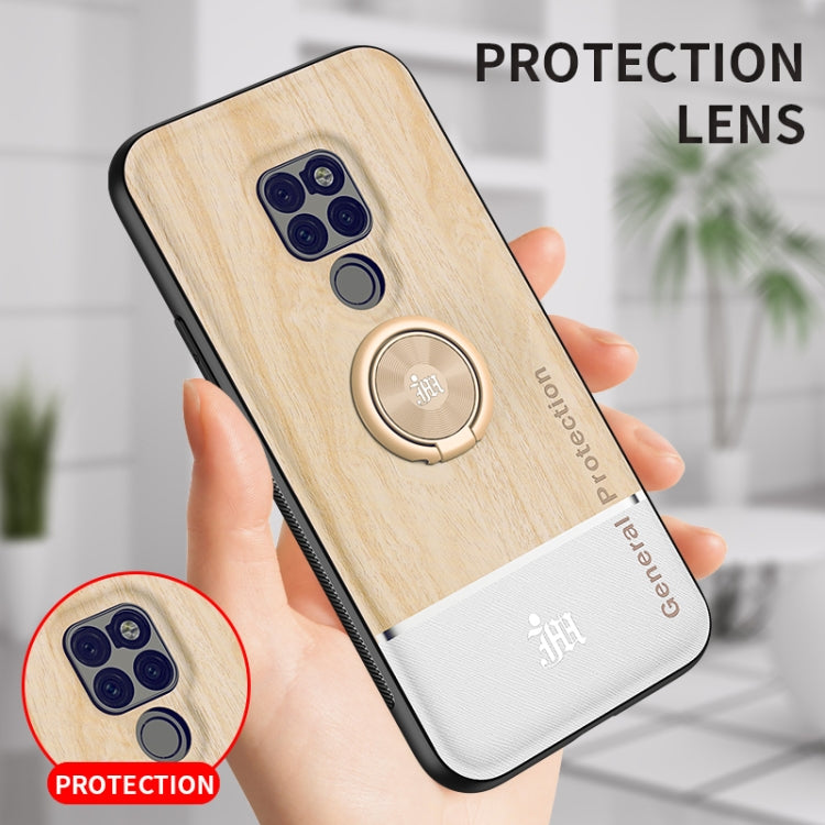 For Huawei Mate 20 Wood Grain PC + TPU Shockproof Case with Ring Holder