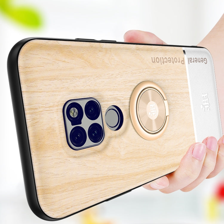 For Huawei Mate 20 Wood Grain PC + TPU Shockproof Case with Ring Holder