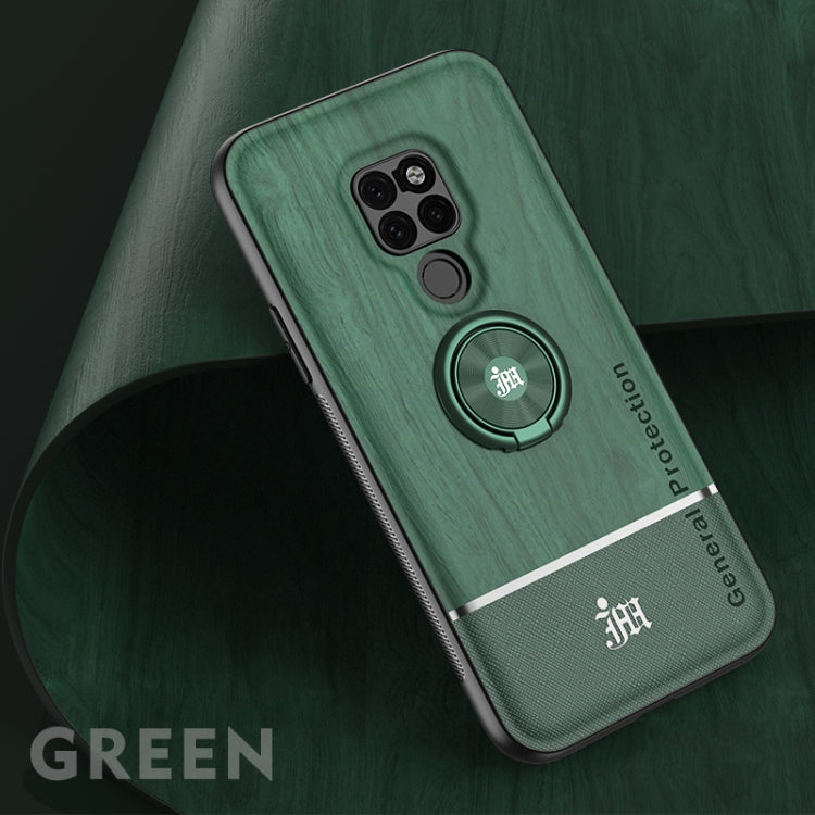 For Huawei Mate 20 Wood Grain PC + TPU Shockproof Case with Ring Holder