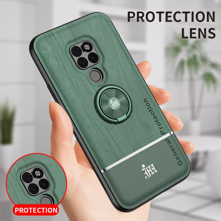 For Huawei Mate 20 Wood Grain PC + TPU Shockproof Case with Ring Holder