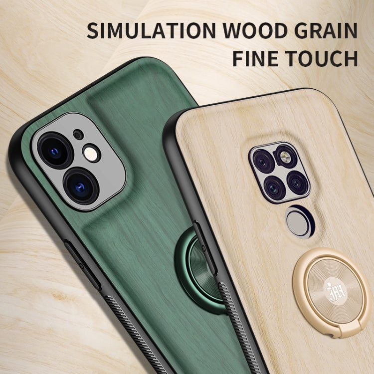 For Huawei Mate 20 Wood Grain PC + TPU Shockproof Case with Ring Holder