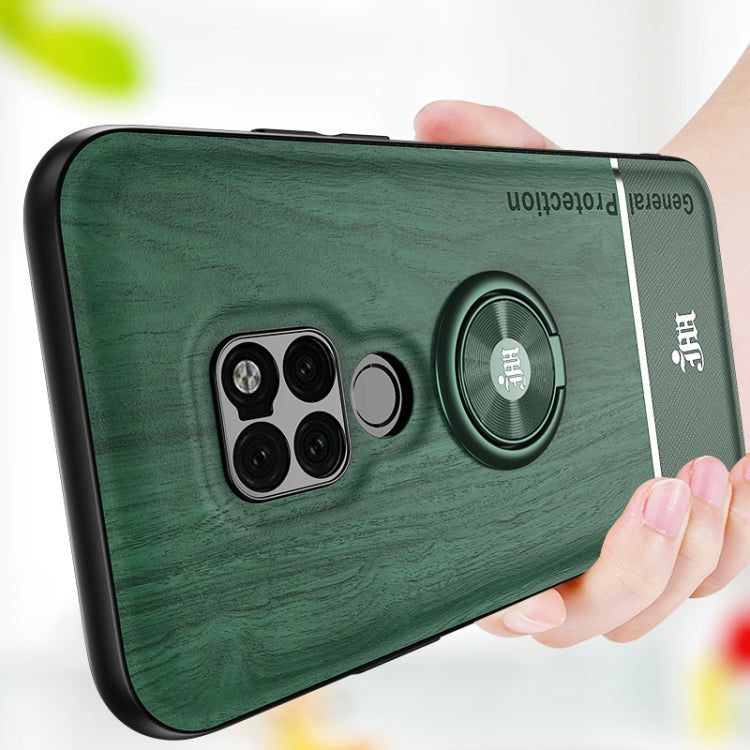 For Huawei Mate 20 Wood Grain PC + TPU Shockproof Case with Ring Holder