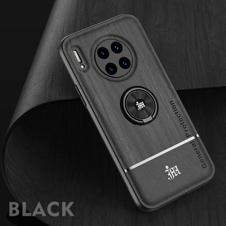 For Huawei Mate 30 Pro Wood Grain PC + TPU Shockproof Case with Ring Holder