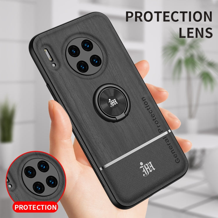 For Huawei Mate 30 Pro Wood Grain PC + TPU Shockproof Case with Ring Holder