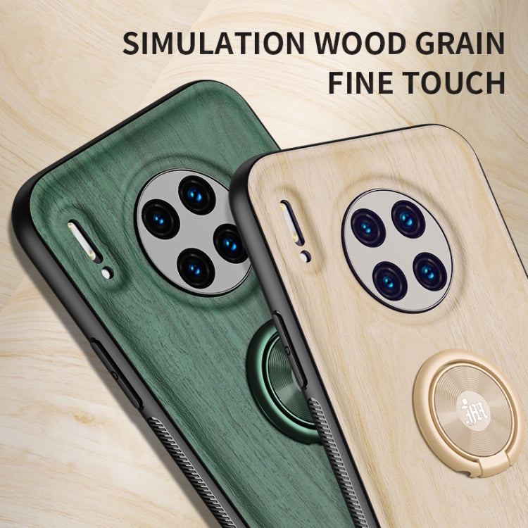 For Huawei Mate 30 Pro Wood Grain PC + TPU Shockproof Case with Ring Holder