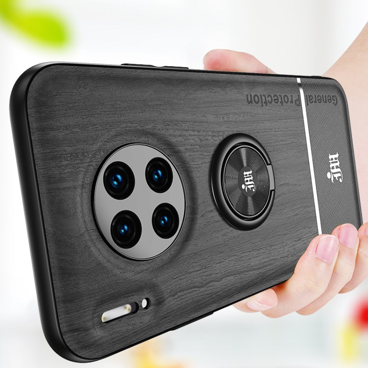 For Huawei Mate 30 Pro Wood Grain PC + TPU Shockproof Case with Ring Holder