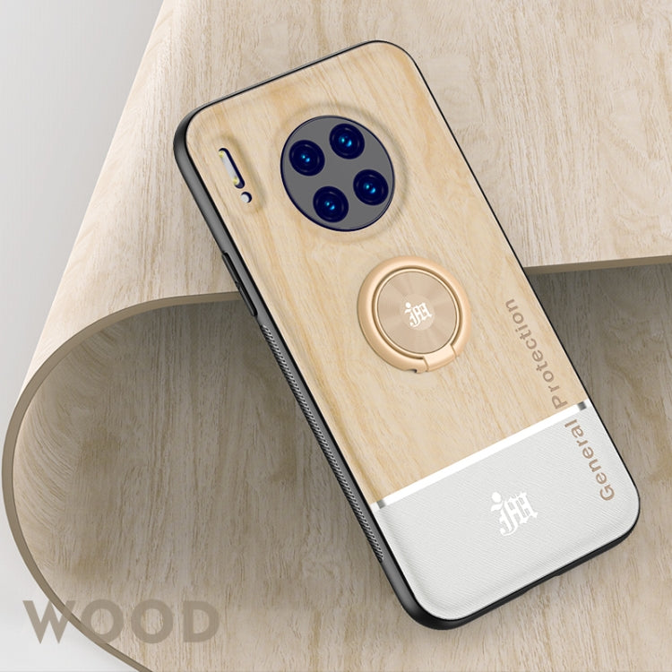 For Huawei Mate 30 Pro Wood Grain PC + TPU Shockproof Case with Ring Holder