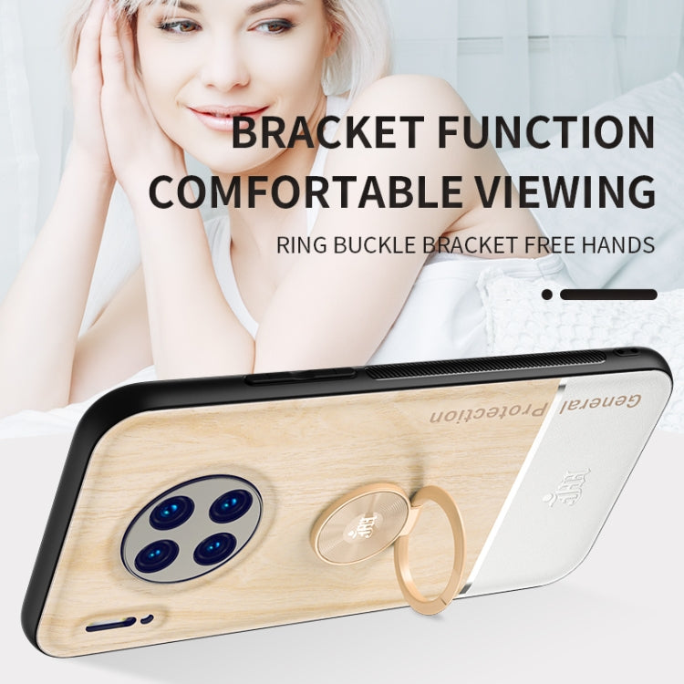 For Huawei Mate 30 Pro Wood Grain PC + TPU Shockproof Case with Ring Holder