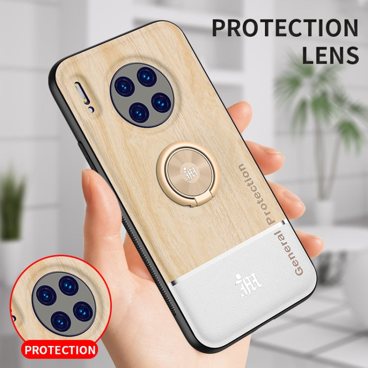 For Huawei Mate 30 Pro Wood Grain PC + TPU Shockproof Case with Ring Holder