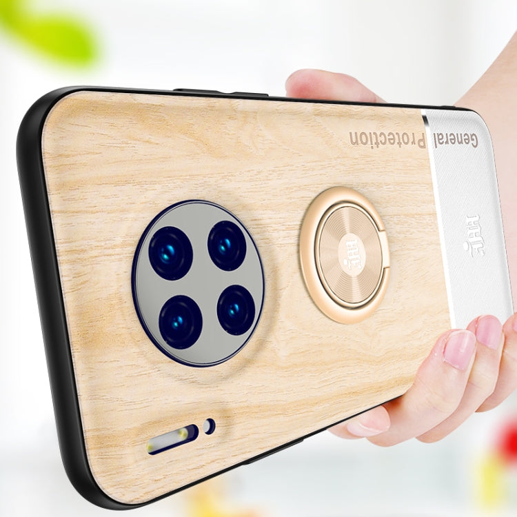 For Huawei Mate 30 Pro Wood Grain PC + TPU Shockproof Case with Ring Holder