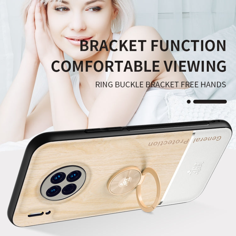 For Huawei Mate 30 Wood Grain PC + TPU Shockproof Case with Ring Holder