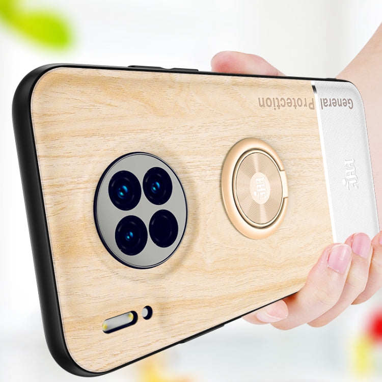 For Huawei Mate 30 Wood Grain PC + TPU Shockproof Case with Ring Holder