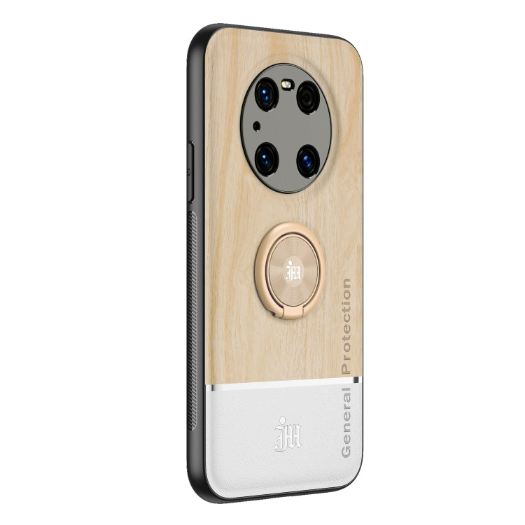 For Huawei Mate 40 Pro Wood Grain PC + TPU Shockproof Case with Ring Holder