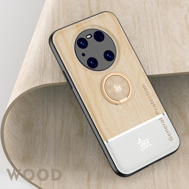 For Huawei Mate 40 Pro Wood Grain PC + TPU Shockproof Case with Ring Holder