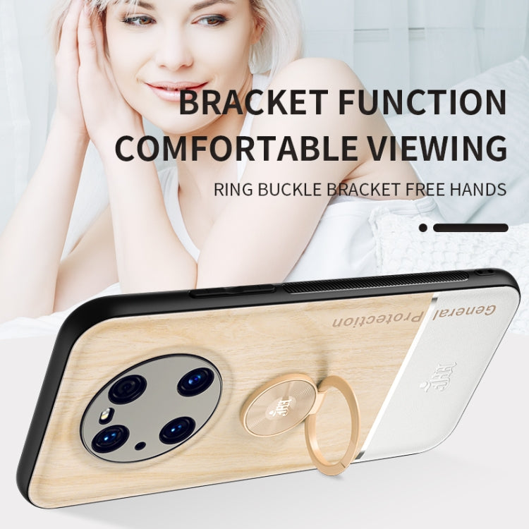 For Huawei Mate 40 Pro Wood Grain PC + TPU Shockproof Case with Ring Holder
