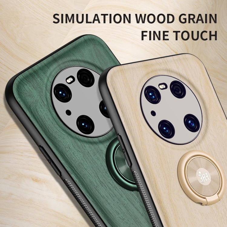 For Huawei Mate 40 Pro Wood Grain PC + TPU Shockproof Case with Ring Holder